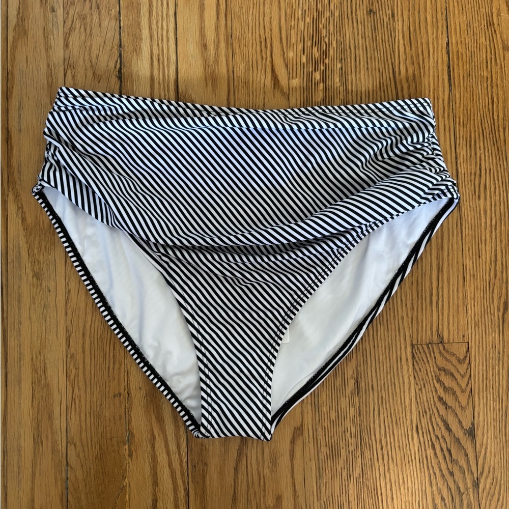 🆕 Cupshe Women’s Black & White Striped High Waisted Bikini Bottom, 2XL